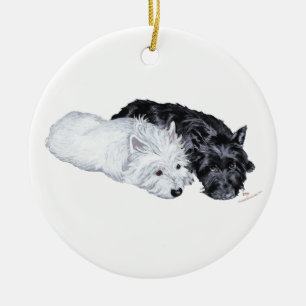Ornamento De Cerâmica Westie & Scottie à Vontade