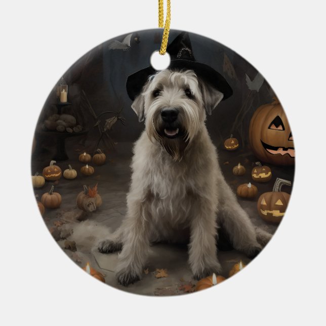 Ornamento De Cerâmica Wheaten Terrier Pumpkins Halloween Assustado (Frente)