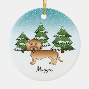 Ornamento De Cerâmica Wheaten Wire Haired Dachshund Em Uma Floresta De i