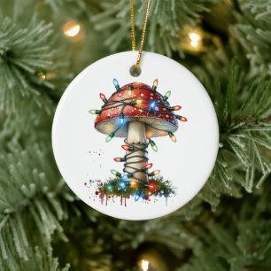 Ornamento De Cerâmica Whimcolor Watercolor Vintage Mushroom Natal