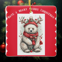 Ornamento De Cerâmica Whimsical Christmas Bear Quote Playful Quirky Cute