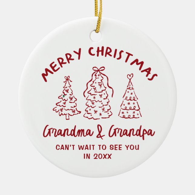Ornamento De Cerâmica Whimsical Grandparents Pregnancy Announcement (Frente)