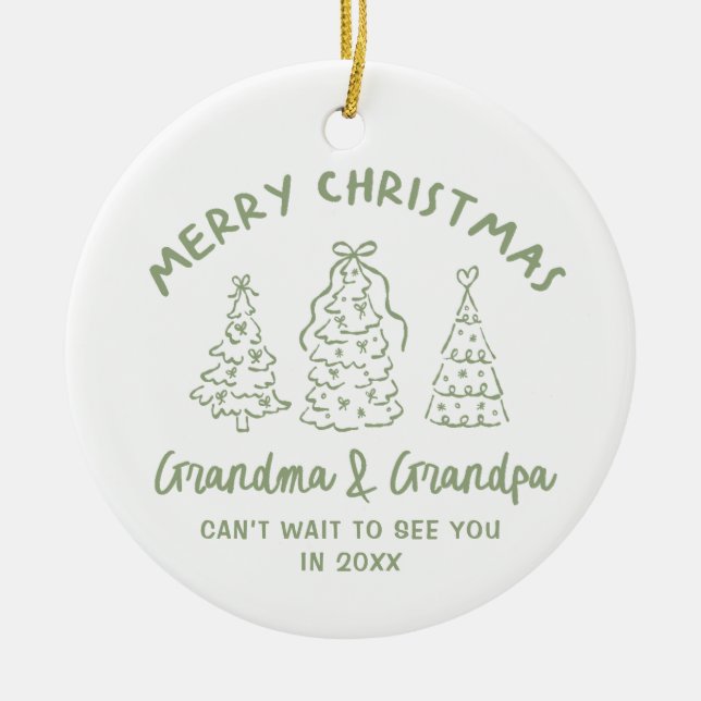 Ornamento De Cerâmica Whimsical Grandparents Pregnancy Announcement (Frente)