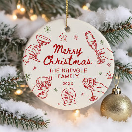 Ornamento De Cerâmica Whimsical Hand Drawn Christmas Party 