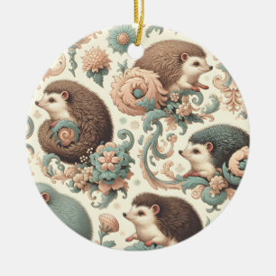 Ornamento De Cerâmica Whimsical Hedgehog Haven: Floral Vitoriano