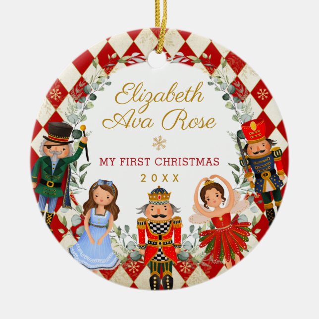 Ornamento De Cerâmica Whimsical Nutcracker Baby 1rua Primeiro Natal (Frente)