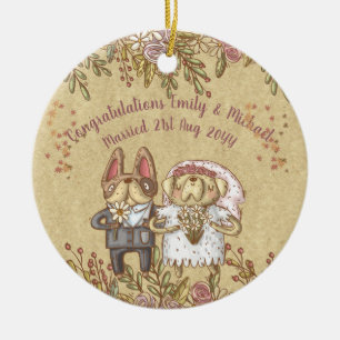 Ornamento De Cerâmica Whimsical Personalized Wedde Noite Groom Floral