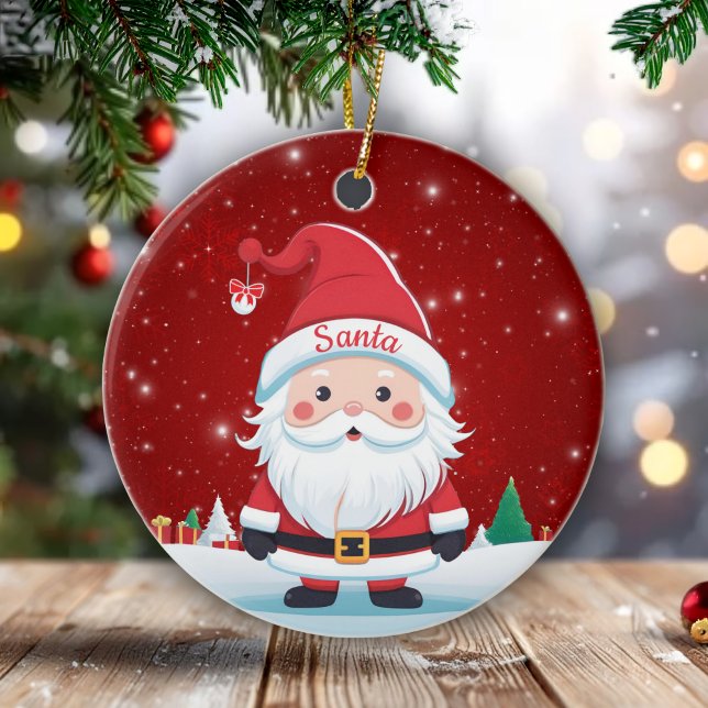 Ornamento De Cerâmica Whimsical Santa Claus Christmas Berry Red 🎄🎅🏼 (Personalizable Santa Claus Christmas Berry Red Ornament Customizable Text  Holiday Decoration 🎄🎅🏼)