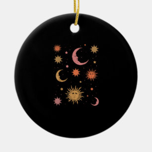 Ornamento De Cerâmica Whimsigoth Aestic Vintage Half Moon Sun