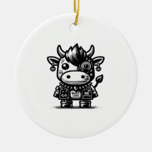 Ornamento De Cerâmica Whimsigoth Cyborg Cow Vintage Art Design Classic