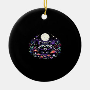 Ornamento De Cerâmica Whimsigoth Raccoon Sob Lua Vinta