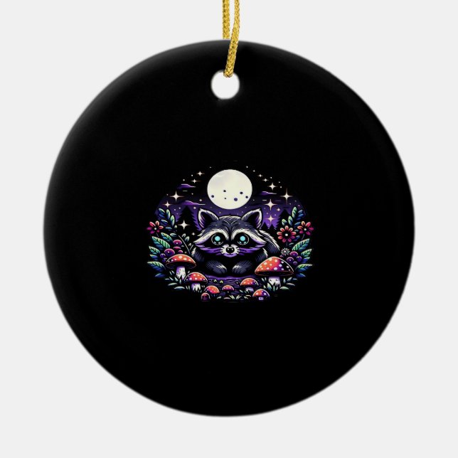 Ornamento De Cerâmica Whimsigoth Raccoon Sob Lua Vinta (Frente)