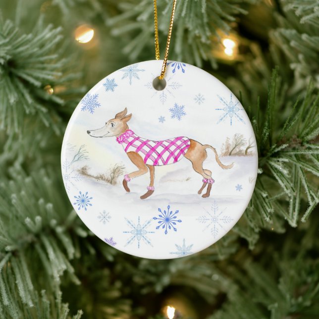 Ornamento De Cerâmica Whippet De Natal Com Aquarela Em Suor (Árvore)