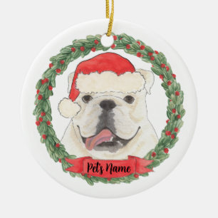 Ornamento De Cerâmica White Buldogue Personalizado