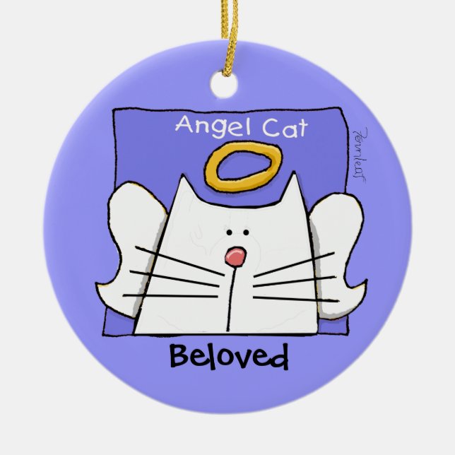 Ornamento De Cerâmica White Cat Angel Personalize (Frente)