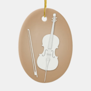 Ornamento De Cerâmica White Cello com Arco de Música Marrom Personalizad