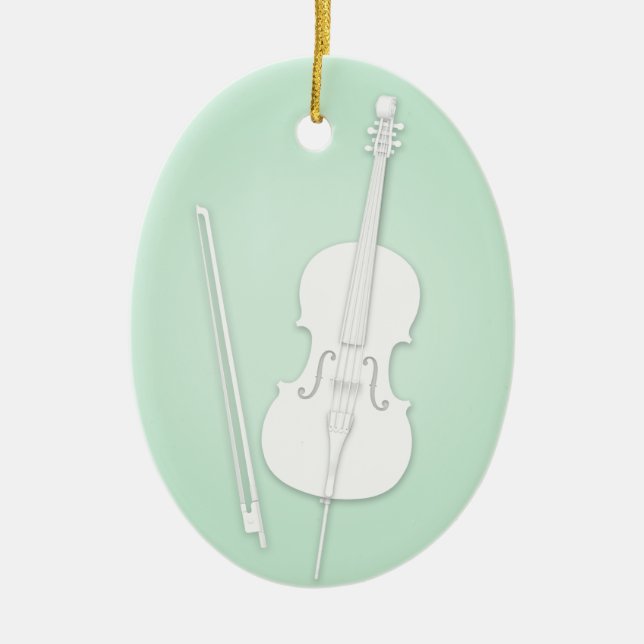 Ornamento De Cerâmica White Cello com música personalizada de impressão  (Frente)