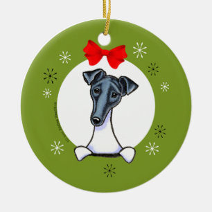 Ornamento De Cerâmica White Christmas preto liso do Fox Terrier clássic