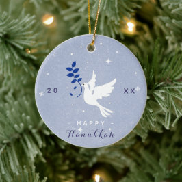 Ornamento De Cerâmica White Dove Happy Hanukkah Year Chrismukkah