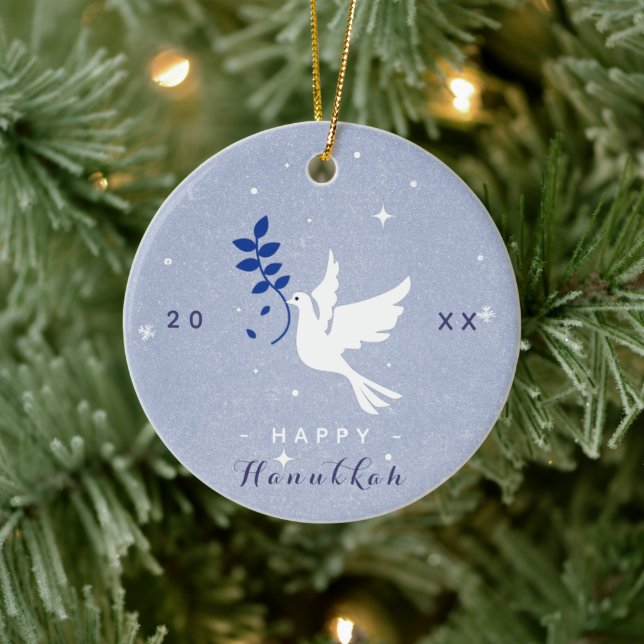 Ornamento De Cerâmica White Dove Happy Hanukkah Year Chrismukkah (Árvore)
