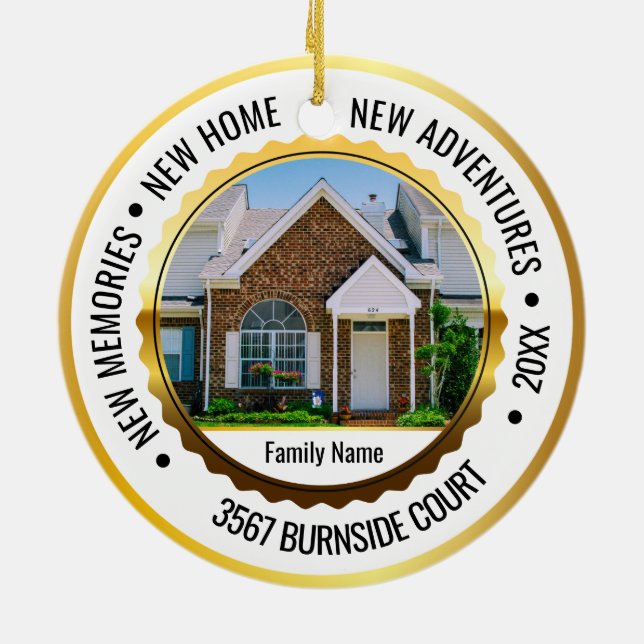 Ornamento De Cerâmica White e Dourada 2 Foto Novo Natal em Casa 2022 (Traseira)