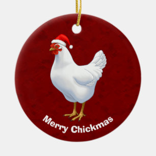 Ornamento De Cerâmica White Hen na Feliz de Papai Noel no Natal