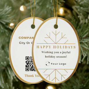 Ornamento De Cerâmica White Moderno Natal Logotipo comercial QR código