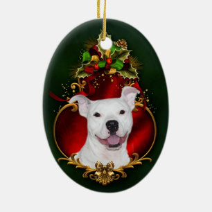 Ornamento De Cerâmica White pitbull Christmas