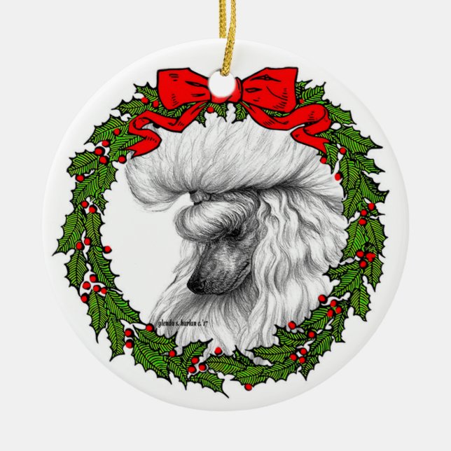 Ornamento De Cerâmica White Poodle Art de Glenda S. Harlan (Frente)
