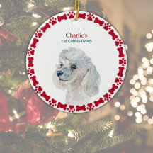 White Poodle Personalizado Watercolor Natal