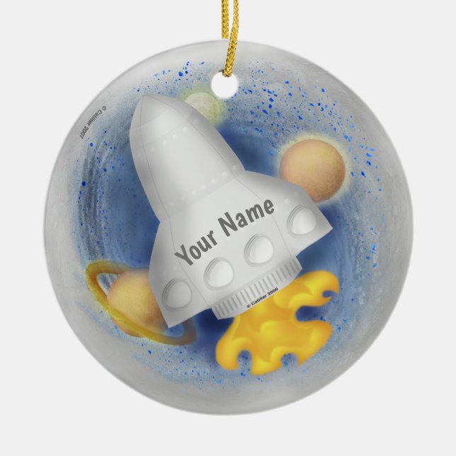 Ornamento De Cerâmica White Rocketship (Frente)