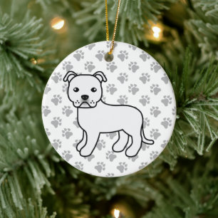 Ornamento De Cerâmica White Staffordshire Bull Terrier Cute Cartoon