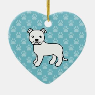 Ornamento De Cerâmica White Staffordshire Bull Terrier Dog Blue