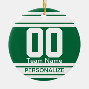 Ornamento De Cerâmica White Stripes de Jersey   DIY Texto   Verde escuro