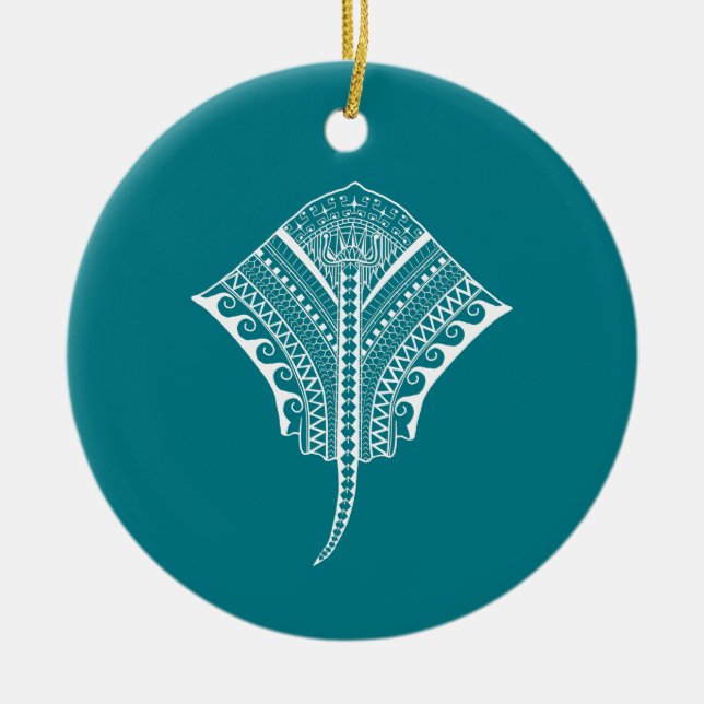 Ornamento De Cerâmica White Tribal Stingray (Frente)