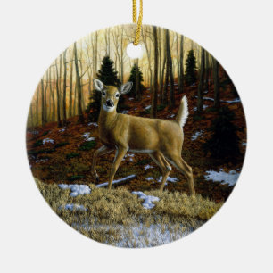 Ornamento De Cerâmica Whitetail Deer Doe na Floresta de outono
