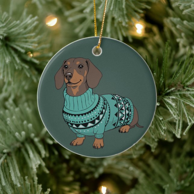 Ornamento De Cerâmica Wiener Dog Christmas Ugly Sweater Dachshund Pet  (Árvore)
