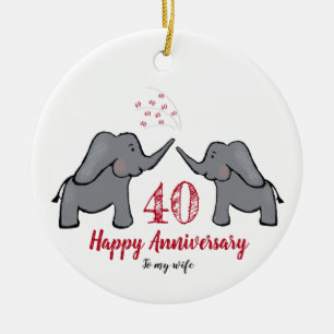 Ornamento De Cerâmica wife 40th ruby wedding elephant anniversary gift