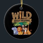 Ornamento De Cerâmica Wild About Reading Leopard Print Cute Zoo Animal<br><div class="desc">Fun and stylish “Wild About Reading” leopard print design for book lovers and animal fans. Perfect for teachers,  students,  librarians,  kids,  and anyone who loves reading and cute zoo animals. A great gift idea for reading enthusiasts,  school,  library events,  and bookworms.</div>