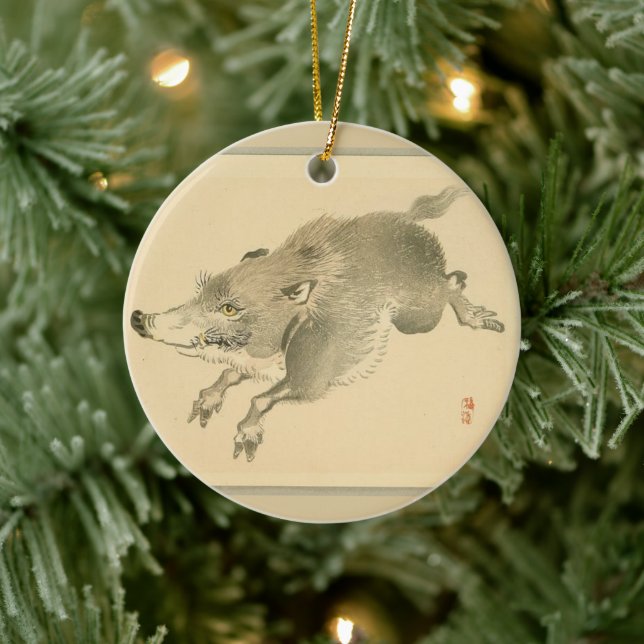 Ornamento De Cerâmica Wild Boar (Arte japonesa) (por Kono Bairei) (Árvore)