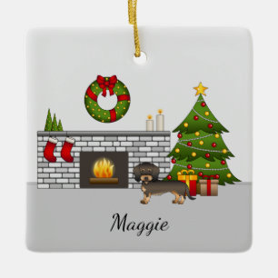Ornamento De Cerâmica Wild Boar Wire Haired Dachshund - Sala de Natal