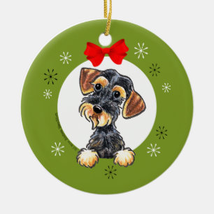 Ornamento De Cerâmica Wild Boar Wirehaired Dachshund Natal Clássico