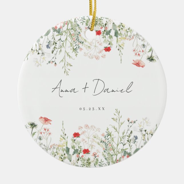 Ornamento De Cerâmica Wildflower Wedding (Frente)