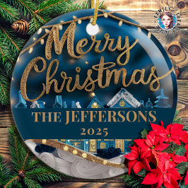 Ornamento De Cerâmica Willage Merry Christmas Family Name