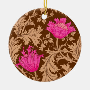 Ornamento De Cerâmica William Morris Anemone, Brown e Fuchsia Pink