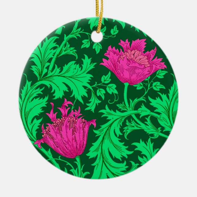 Ornamento De Cerâmica William Morris Anemone, Emerald Green e Fuchsia (Frente)