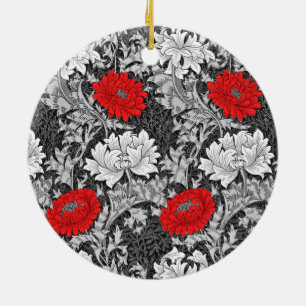 Ornamento De Cerâmica William Morris Chrysanthemums, Cinzas e Red Cerami