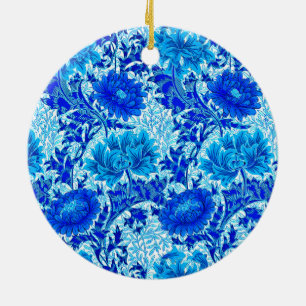 Ornamento De Cerâmica William Morris Chrysanthemums Shades de Denim Blue