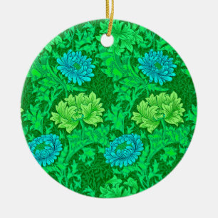 Ornamento De Cerâmica William Morris Chrysanthemums, Verde limão & Aqua