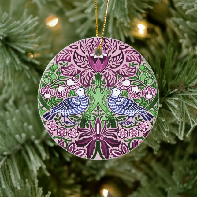 Ornamento De Cerâmica William Morris Folk Art Birds Flores Bolotas (Árvore)